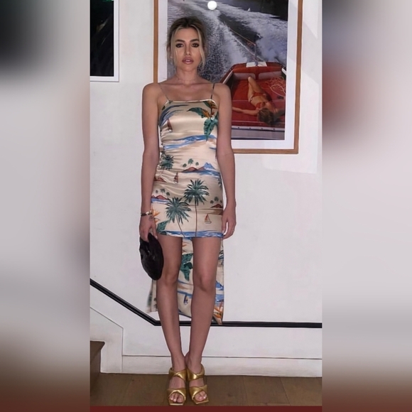 The Games We Play Tropical Print Spaghetti Strap mulletDress 100% Silk Sz Small - Picture 2 of 15